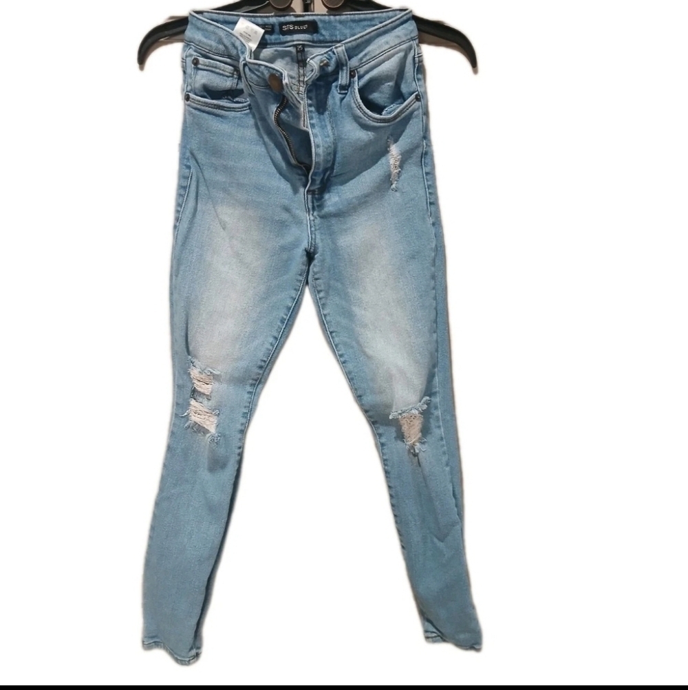 Distressed Women’s High Rise Light Blue Ankle Skinny Jeans STS BLUE Size: 25